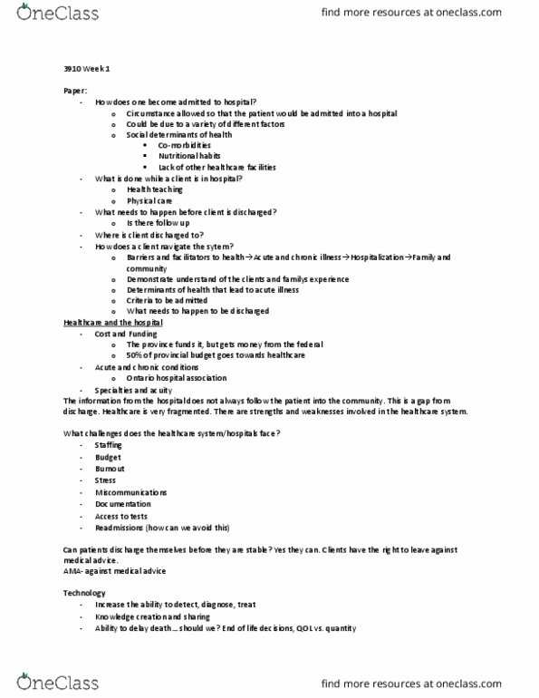 Nursing 3910A/B Lecture Notes - Lecture 1: Fecal Occult Blood, Colonoscopy, X-Ray thumbnail