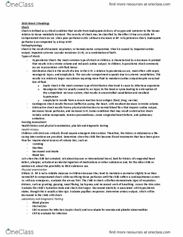 Nursing 3910A/B Lecture Notes - Lecture 3: Tachycardia, Antihypotensive Agent, Nephron thumbnail