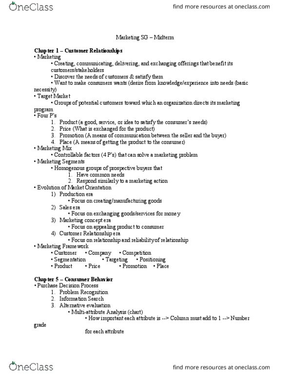 MARK20100 Chapter Notes - Chapter 1: Cognitive Dissonance, Brand Loyalty, Selective Perception thumbnail