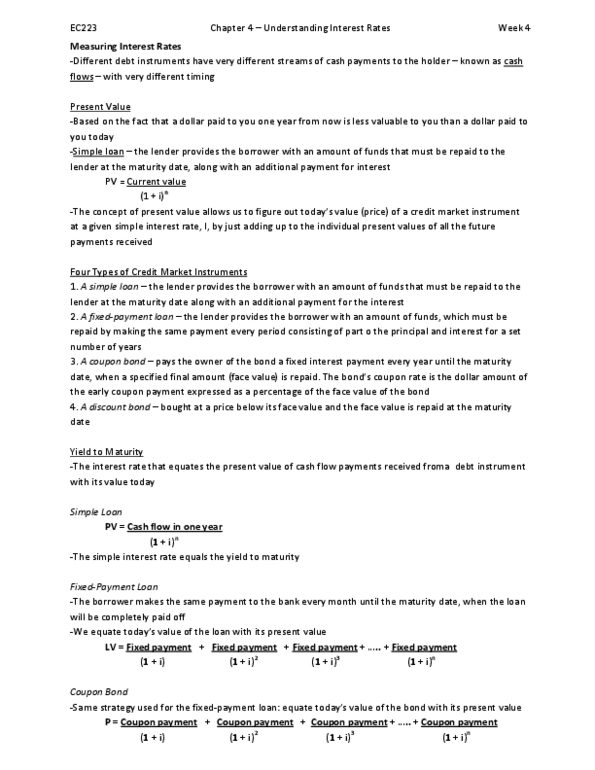 EC223 Chapter Notes - Chapter 4: Nominal Interest Rate, Real Interest Rate, Zero-Coupon Bond thumbnail