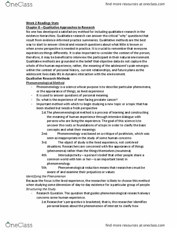 Nursing 3340A/B Lecture Notes - Lecture 2: Qualitative Property, Prostate Cancer, Noumenon thumbnail