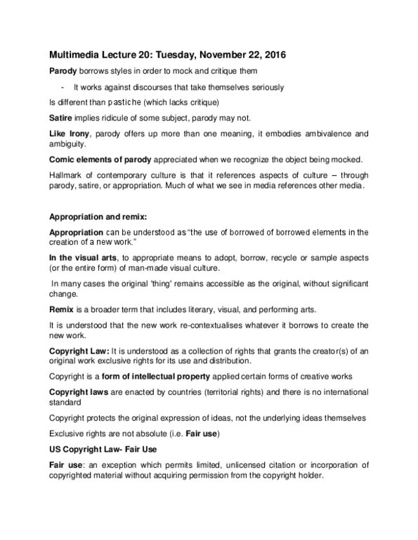 MMEDIA 1A03 Lecture Notes - Lecture 20: Readwrite, Pay Television, Copyright Law Of Canada thumbnail