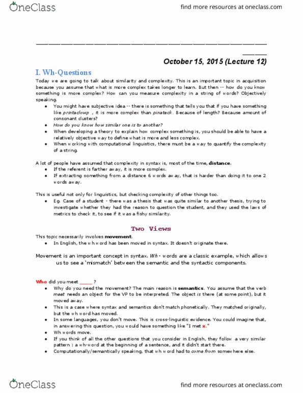 LING 355 Lecture Notes - Lecture 12: Transitive Verb, Computational Linguistics, Principle Of Compositionality thumbnail