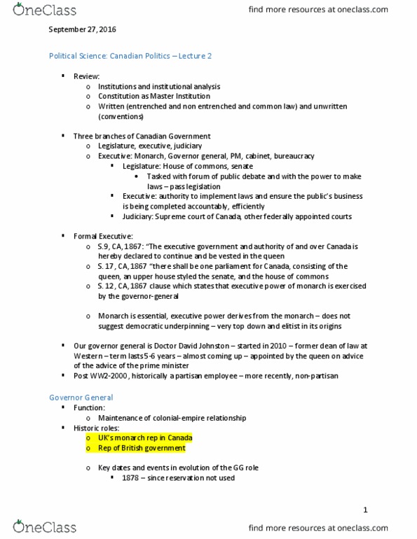 Political Science 2230E Lecture Notes - Lecture 3: Donald J. Savoie, Focus Group, Fot thumbnail