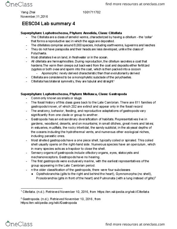 EESC04H3 Lecture Notes - Lecture 4: Dorsal Nerve Cord, Collagen, Vertebrate thumbnail