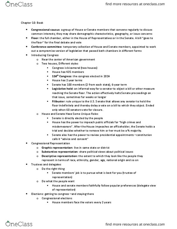 POLS 1510 Chapter Notes - Chapter 10: Bicameralism, 6 Years thumbnail