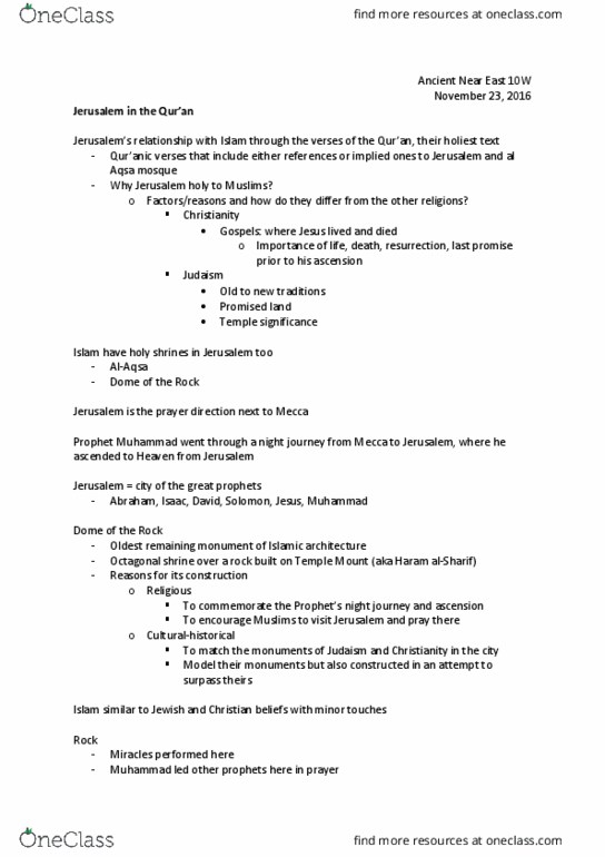 AN N EA 10W Chapter Notes - Chapter 1: Kaaba, Quraysh, Al-Aqsa Mosque thumbnail