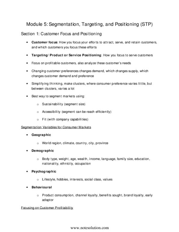 MKT 100 Chapter Notes -Market Segmentation, Quality Function Deployment, Three Steps thumbnail