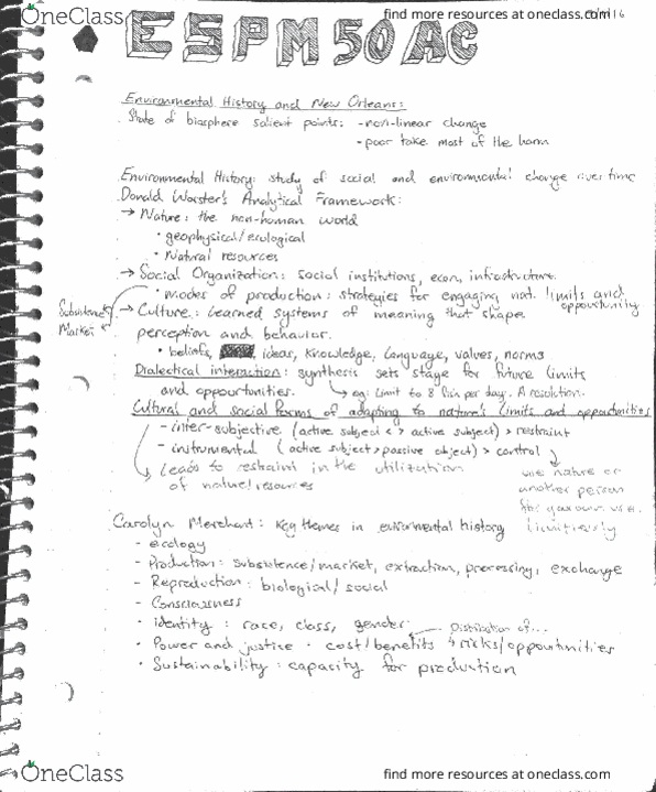 ESPM 50AC Lecture Notes - Lecture 2: Donald Worster, Silt thumbnail