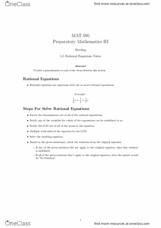 MAT 095 Lecture Notes - Lecture 18: Rational Function thumbnail