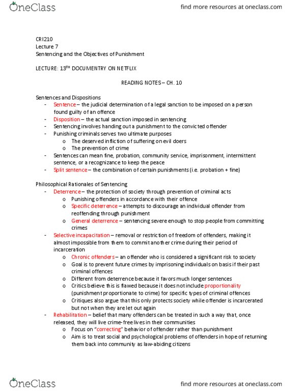 CRI210H1 Lecture Notes - Lecture 7: Conditional Sentence, Reprobation, Presentence Investigation Report thumbnail