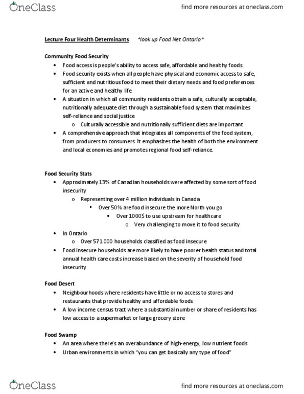 Health Sciences 3071A/B Lecture Notes - Lecture 4: Sustainability, Food Security, Census Tract thumbnail