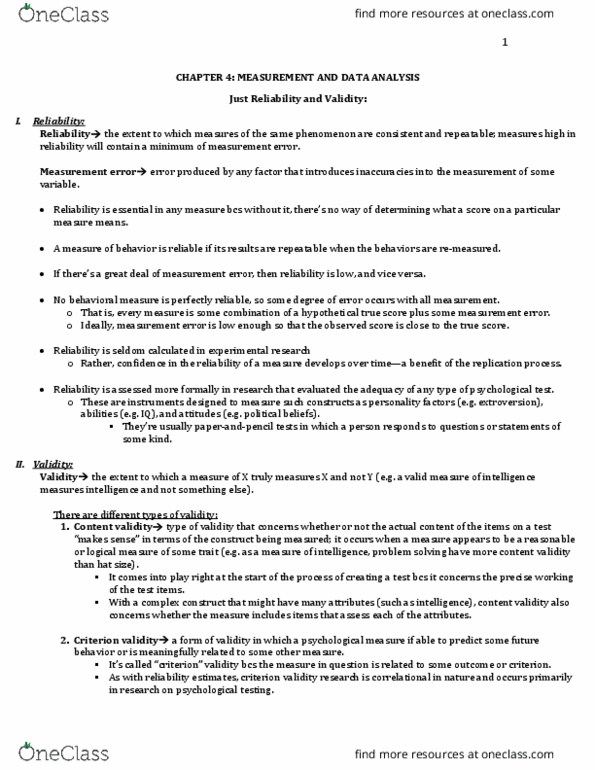 PSYC 2030 Chapter Notes - Chapter 4: Convergent Validity, Face Validity, Discriminant Validity thumbnail