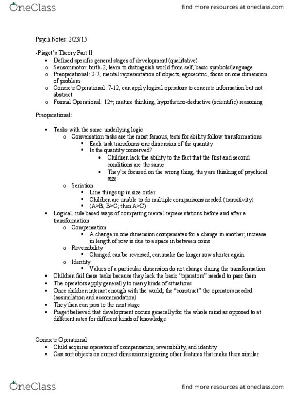 CAS PS 241 Lecture Notes - Lecture 8: Subitizing, Object Permanence, Approximate Number System thumbnail