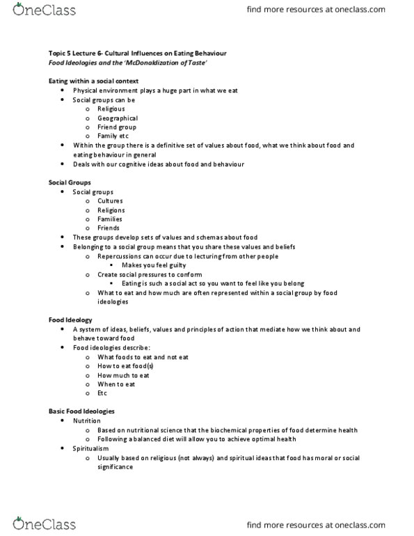 Psychology 2054A/B Lecture Notes - Lecture 6: Nutritionism, Food Industry, Super Size Me thumbnail