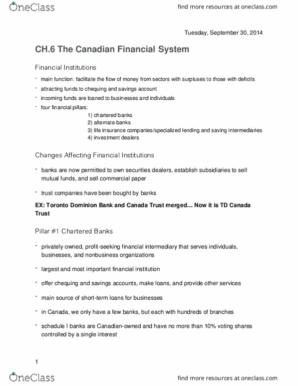 BU111 Chapter Notes - Chapter 6: Td Canada Trust, Canada Trust, The Dominion Bank thumbnail
