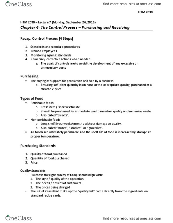 HTM 2030 Lecture Notes - Lecture 3: Perpetual Inventory, Purchase Order, Beverage Industry thumbnail
