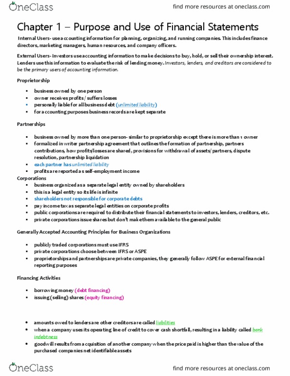 ACC 100 Chapter Notes - Chapter 1: Income Statement, Limited Liability, Financial Statement thumbnail