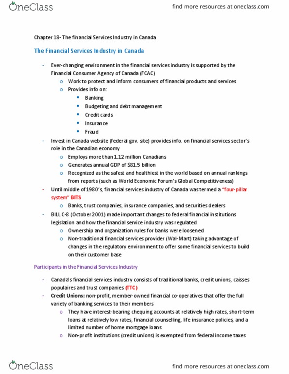 COMMERCE 1E03 Lecture Notes - Lecture 18: Canada Deposit Insurance Corporation, Credit Union, Commercial Bank thumbnail