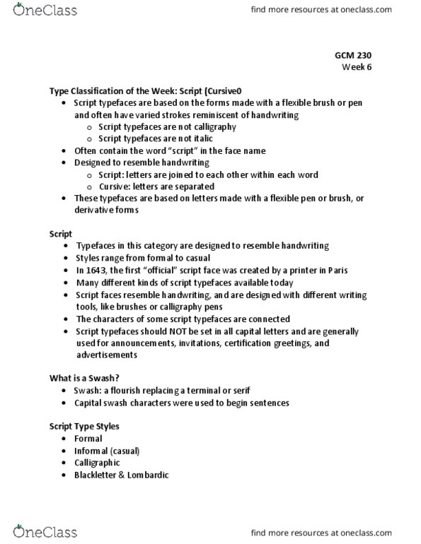 GCM 230 Lecture Notes - Lecture 6: Serif, Blackletter thumbnail