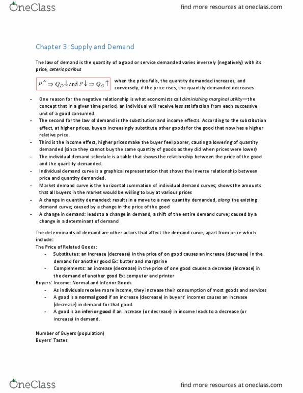 ECO 1304 Chapter Notes - Chapter 3: Ceteris Paribus, Demand Curve, Margarine thumbnail