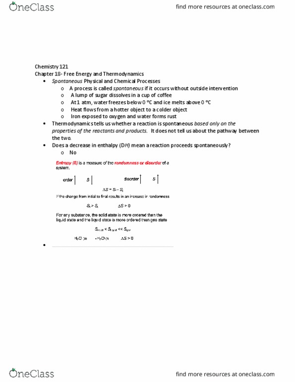 CHM 121 Lecture Notes - Lecture 9: Spontaneous Process, Thermodynamics, Joule thumbnail