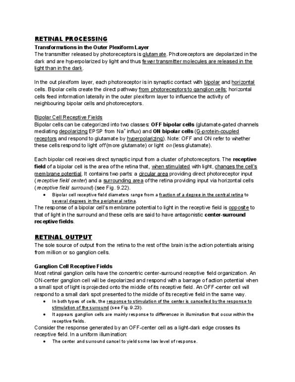 PHGY 1030 Lecture Notes - Lecture 16: Electrophysiology, Outer Plexiform Layer, Retinal Ganglion Cell thumbnail