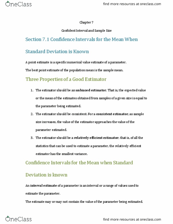 STA 2023 Lecture Notes - Lecture 30: Confidence Interval, Interval Estimation, Bias Of An Estimator thumbnail