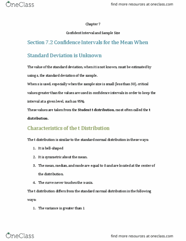 STA 2023 Lecture Notes - Lecture 31: Normal Distribution, Confidence Interval, Standard Deviation thumbnail