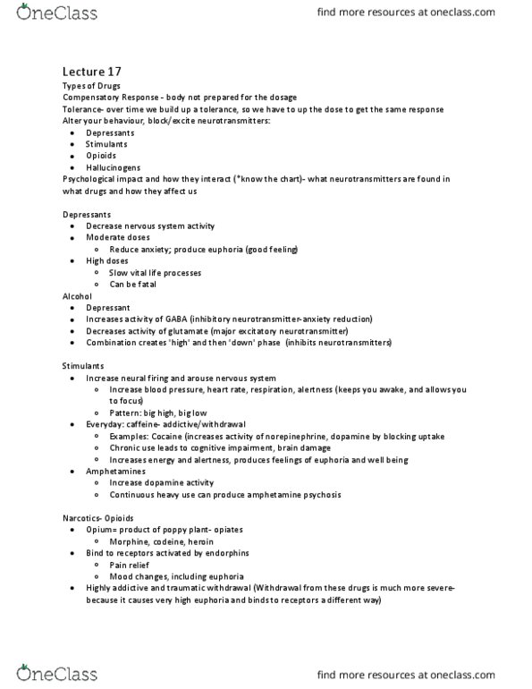 PS100 Lecture Notes - Lecture 17: Hallucinogen, Caffeine, Depressant thumbnail