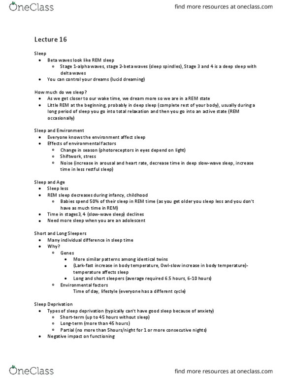 PS100 Lecture Notes - Lecture 16: Lucid Dream, Sleep Deprivation, Sleep Spindle thumbnail