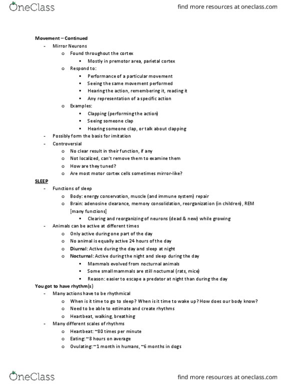 PS263 Lecture Notes - Lecture 10: Circadian Rhythm, Melanopsin, Optic Chiasm thumbnail