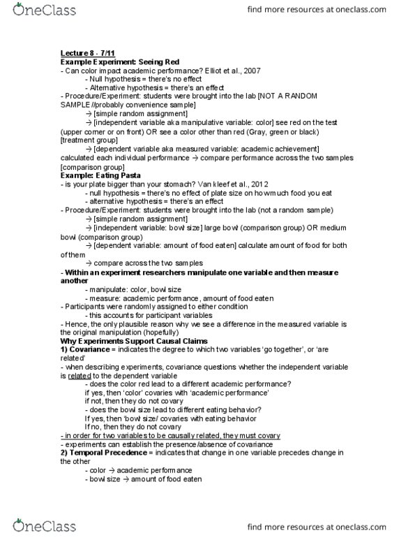 PSC 41 Lecture Notes - Lecture 8: Null Hypothesis, Anagram, Random Assignment thumbnail