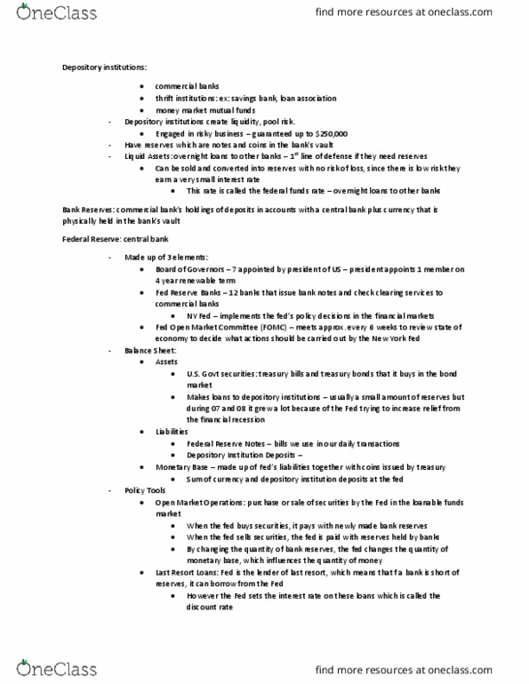 ECO 1002 Lecture Notes - Lecture 6: Federal Funds Rate, Bank Reserves, Monetary Base thumbnail