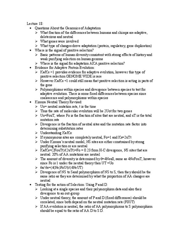 EHJ352H1 Lecture Notes - Lecture 18: Intermediate Frequency, Neutral Mutation, Mutation Rate thumbnail