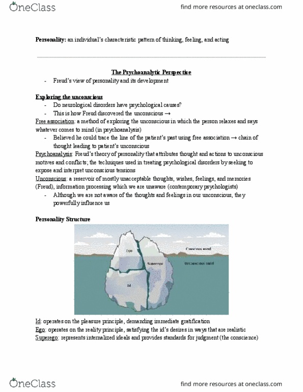 PSY 1102 Chapter Notes - Chapter 13a: Unconscious Mind, Reality Principle, Erogenous Zone thumbnail