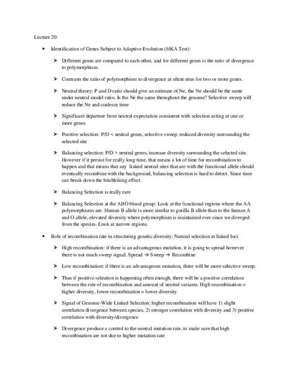 EHJ352H1 Lecture Notes - Lecture 20: Herbivore, Directional Selection, Pancreatic Lipase Family thumbnail