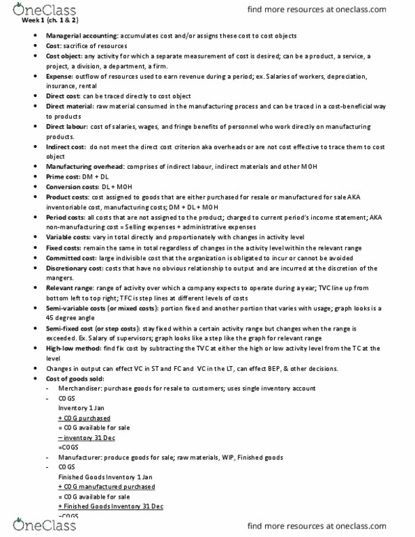 BUS 254 Chapter Notes - Chapter 1-2: Finished Good, Income Statement, Earnings Before Interest And Taxes thumbnail