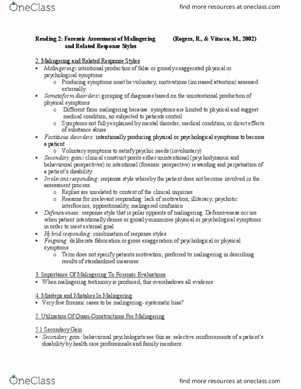 PSYC 379 Chapter Notes - Chapter 12: Factitious Disorder, Malingering, Antisocial Personality Disorder thumbnail
