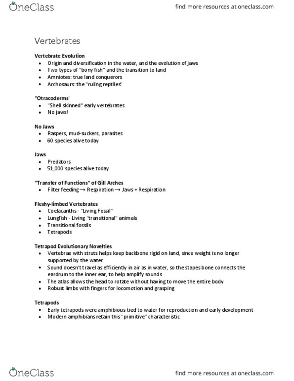 EARTH 7 Lecture Notes - Lecture 6: Tetrapod, Internal Fertilization, Stapes thumbnail