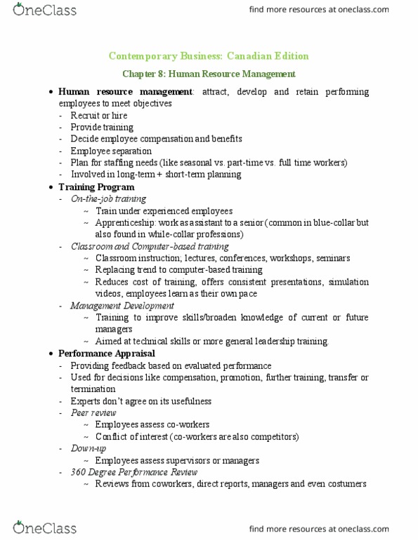 RSM100Y1 Chapter Notes - Chapter 8: Human Resource Management, Cafeteria Plan, Job Sharing thumbnail