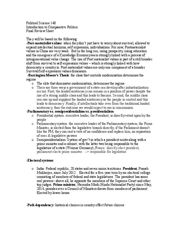 POLSCI 140 Lecture Notes - Lecture 10: Liberal Democratic Party (Japan), Pranab Mukherjee, Deng Xiaoping thumbnail