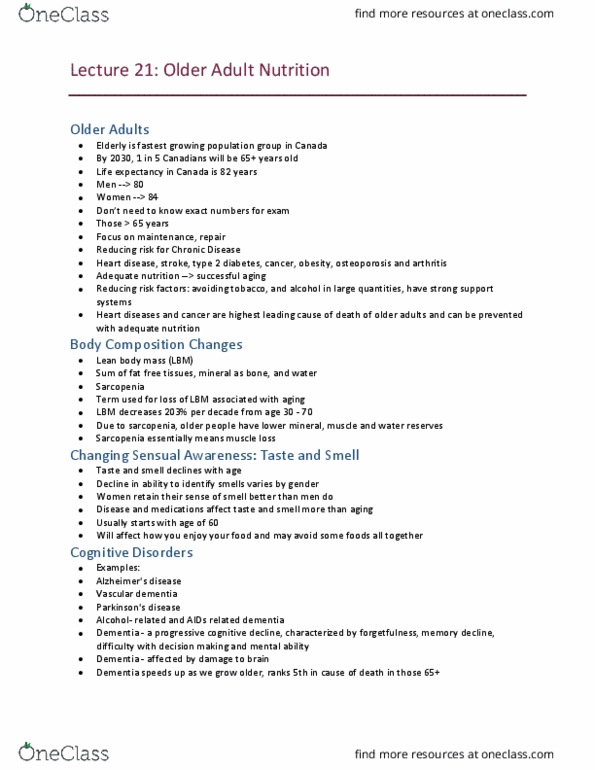 NUTR 2050 Lecture Notes - Lecture 21: Lean Body Mass, Vascular Dementia, Sarcopenia thumbnail