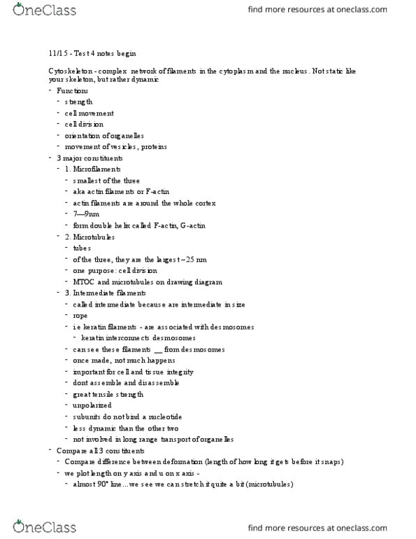 BIOL 311 Lecture Notes - Lecture 21: Intermediate Filament, Cytochalasin D, Actomyosin Ring thumbnail