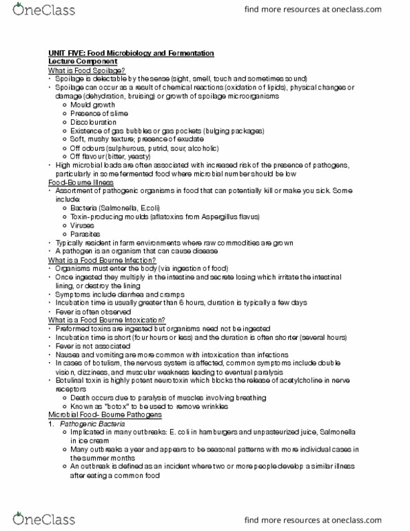 FOOD 2010 Lecture Notes - Lecture 5: Food Microbiology, Cheese Curd, Lactic Acid thumbnail