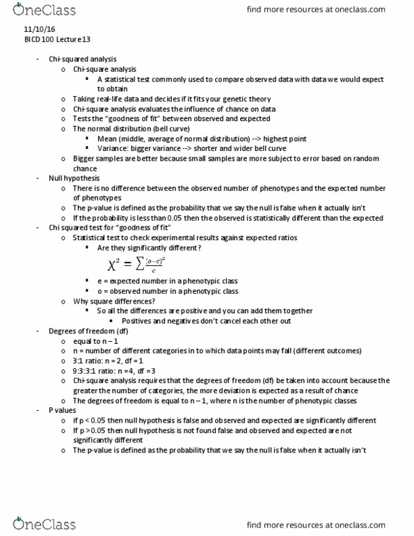 BICD 100 Lecture Notes - Lecture 13: Null Hypothesis, Lethal Allele, Zygosity thumbnail