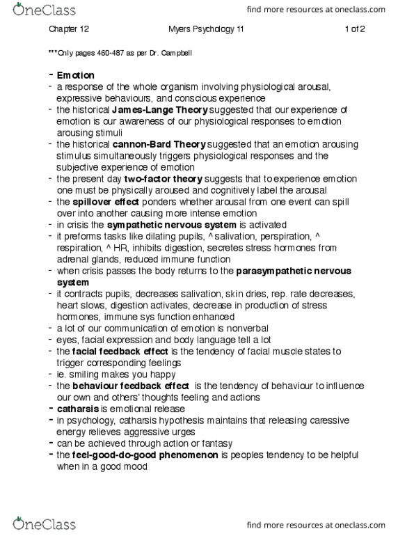 PSY 1101 Chapter Notes - Chapter 12: Parasympathetic Nervous System, Sympathetic Nervous System, Positive Psychology thumbnail