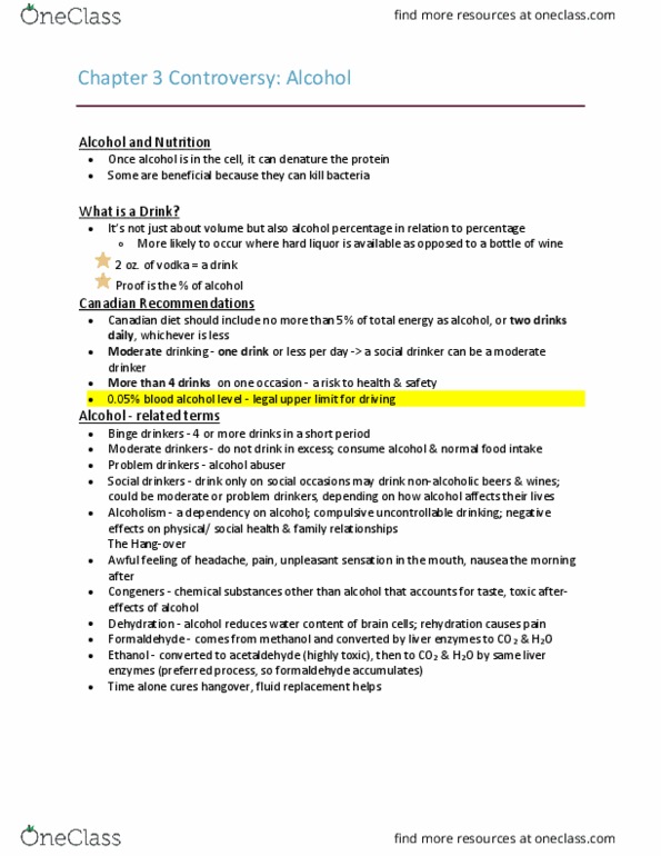 Foods and Nutrition 1021 Lecture Notes - Lecture 3: Blood Alcohol Content, Distilled Beverage, Fluid Replacement thumbnail