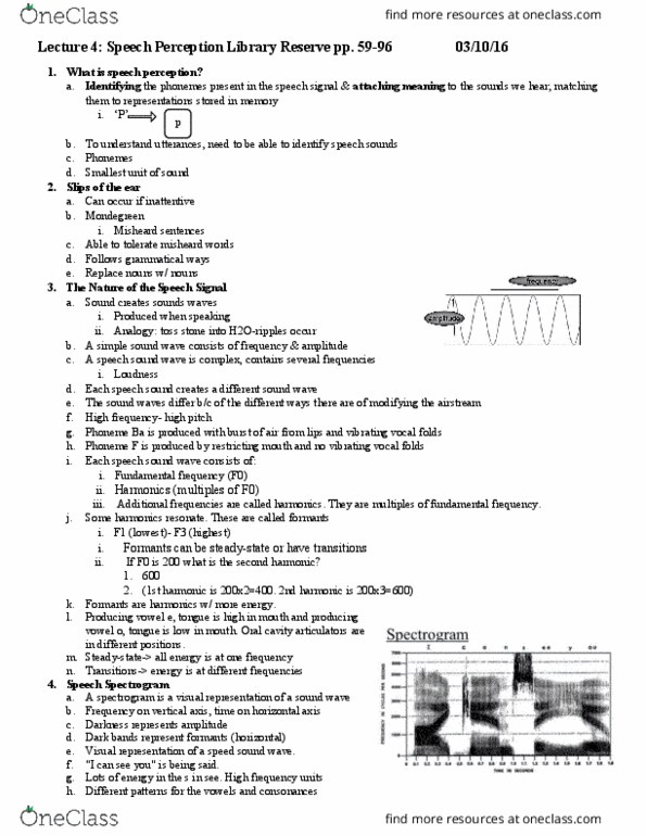 LING 1P92 Lecture Notes - Lecture 4: Voice-Onset Time, Speech Perception, Formant thumbnail