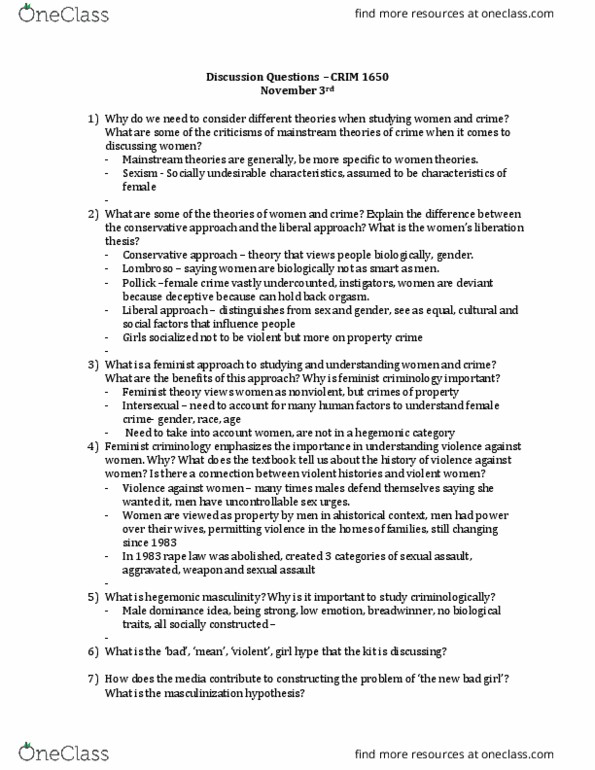 CRIM 1650 Lecture Notes - Lecture 9: Feminist School Of Criminology, Feminist Theory, Orgasm thumbnail